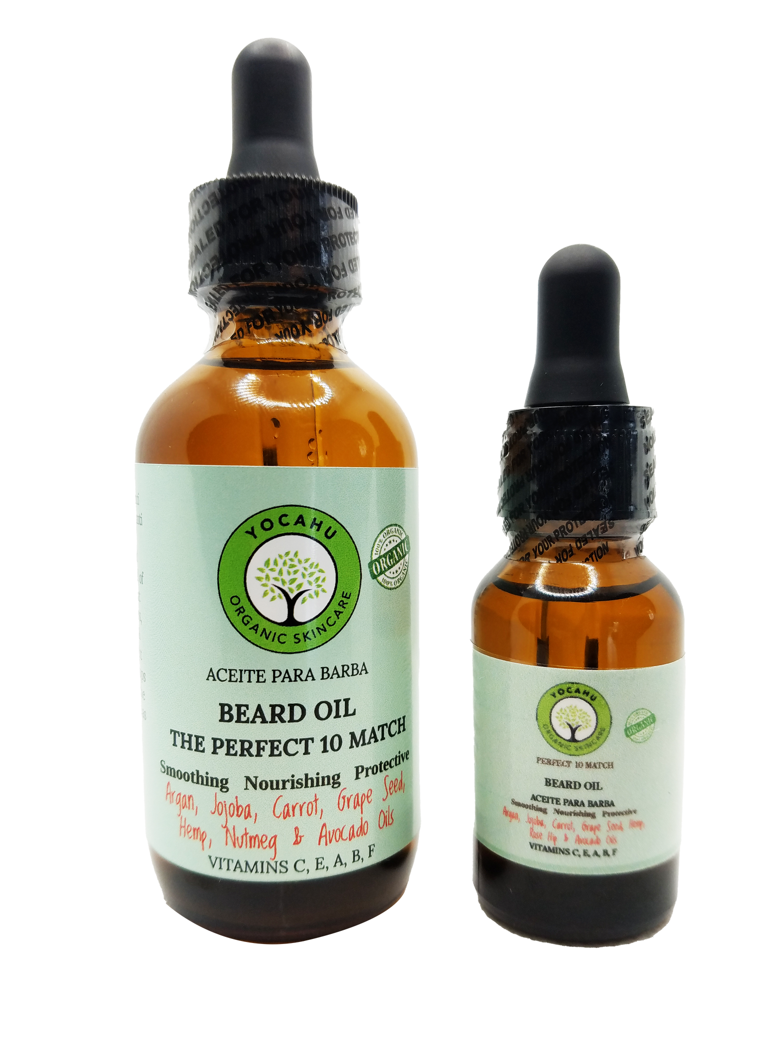 BEARD OIL The Perfect 10 Match/ Aceite para Barba + free 1/2 oz refillable - Yocahu Organic Skin Care