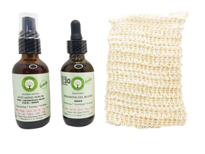 Bundle #1 I LOVE YOU Blessed Nativa Anti aging serum 2 oz + Island Bliss Repairing body oil 4 oz + FREE Sisal exfoliating soap bag - Yocahu Organic Skin Care